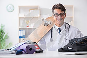 The doctor going to sports during lunch break