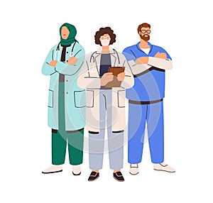 Doctor group portrait. Medical worker standing. Hospital staff, clinic personnel. Healthcare team, therapist
