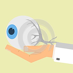 The doctor hand holding human eye. Healthcare concept. vector il