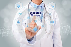 Doctor hand touching diabetes therapy sign on virtual screen.