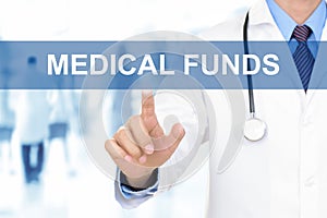 Doctor hand touching MEDICAL FUNDS message on virtual screen