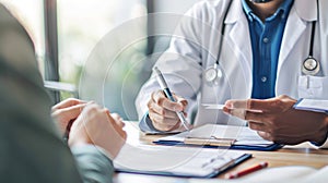 Doctor handing a card to a patient at the table