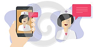 Doctor health care medical online digital call icon vector on cell phone, cellphone mobile app woman healthcare virtual