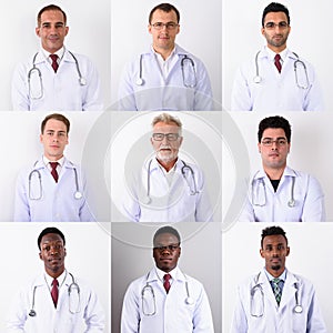 Doctor healthcare collage of men portraits against white background