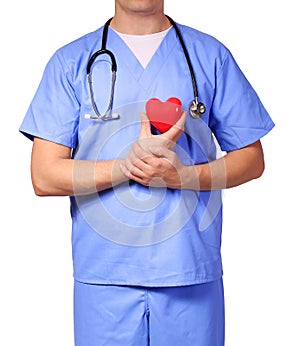 Doctor with heart expressing care, isolated