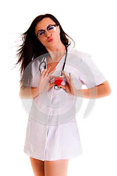 Doctor heart woman isolated on white background medical staff personnel