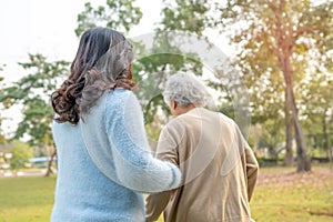 Doctor help and care Asian senior or elderly old lady woman use walker