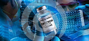 Doctor hold the hand Vaccine vial with doses for New Variant of Covid-19 Omicron