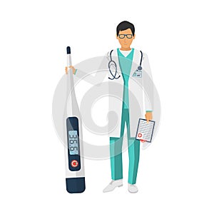 Doctor hold medical digital thermometer in hand