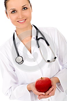Doctor holding apple