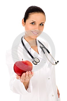 Doctor holding apple