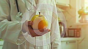 The doctor holding an apple.AI generated image