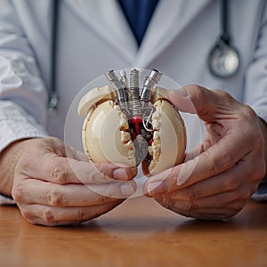 A doctor holding an artificial heart, Generative Ai illustration