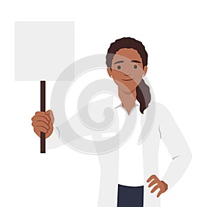 Doctor holding blank board in her hand