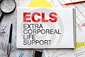 Doctor holding a card with text ECLS Extra Corporeal Life Support medical concept photo