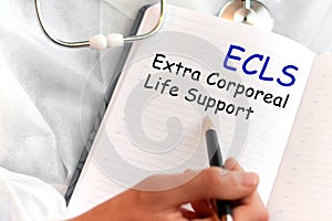 Doctor holding a card with text ECLS, medical concept photo