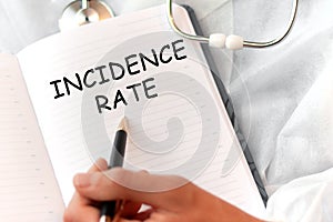 Doctor holding a card with text INCIDENCE RATE medical concept