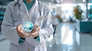 Doctor holding a crystal ball symbolizing health treatments