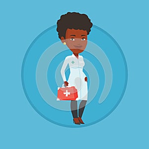 Doctor holding first aid box vector illustration.