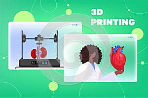 doctor holding human transplantation organs heart kidneys models prints on 3d bio printer medical printing biological