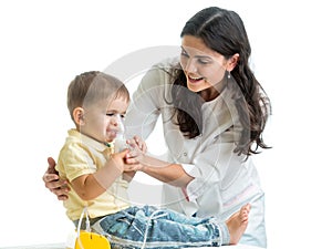 Doctor holding inhaler mask for child breathing