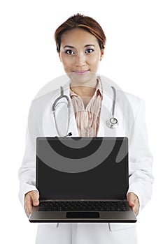 Doctor holding a laptop computer
