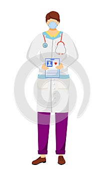 Doctor holding medical anamnesis semi flat color vector character