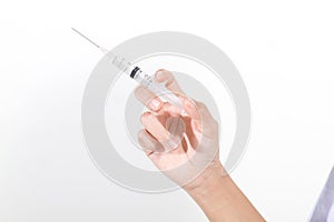 Doctor holding medical injection syringe and Medicine plastic va