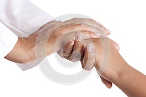 Doctor holding patient`s hand.