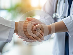 Doctor holding patient& x27;s hand in her hands