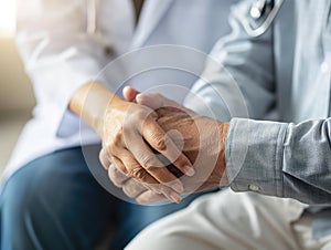 Doctor holding patient& x27;s hand in her hands