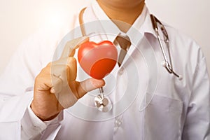 Doctor holding a red heart. on white background