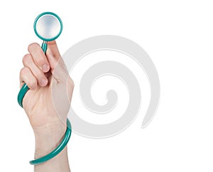 Doctor holding a stethoscope isolated on white background