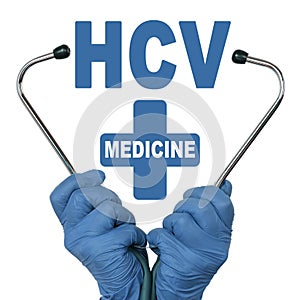 The doctor is holding a stethoscope, in the middle there is a text - HCV