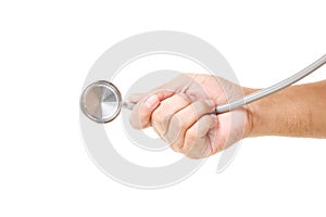 Doctor holding a stethoscope ready to listening heart beat on white background