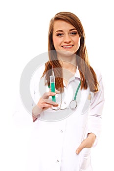 Doctor holds a syringe, healthcare concept photo