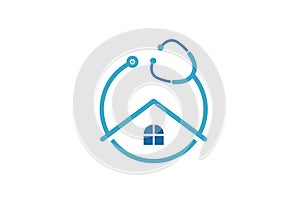 doctor home logo design with stethoscope icon