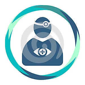 Doctor icon with reflector tool and eye icon in abstract circle