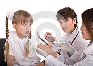 Doctor inject inoculation to child.