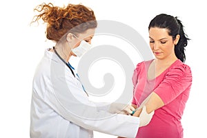 Doctor inject patient woman vein
