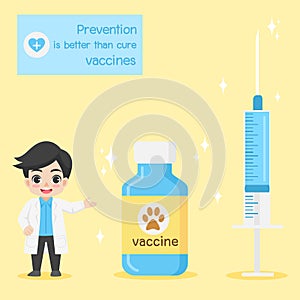 Doctor with injection needle character for vaccinate