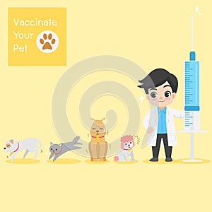 Doctor with injection needle character for vaccinate