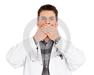 Doctor isolated on white - Speaks no evil