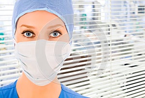 Doctor with jalousie on background photo