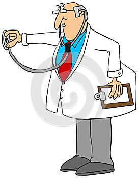 Doctor in a lab coat using a stethoscope