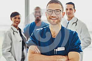 Doctor leading a medical team at hospital