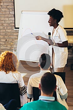 Doctor leading a seminar to group of healthcare workers and business people