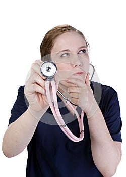 Doctor listening with stethoscope