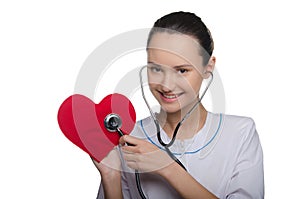 Doctor listens to heart stethoscope