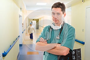 Doctor in long corridor